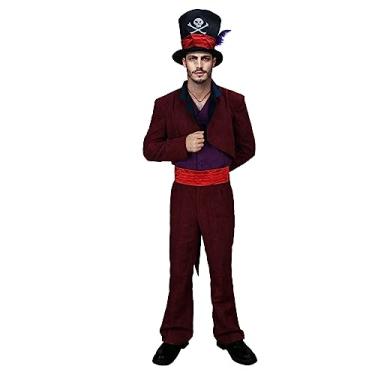 Imagem de CUSFULL Dr Facilier Costume Adult Men Vintage Tailcoat Jacket with Red Sash Corset Wizard Cosplay Halloween Fancy Outfits (X-Large)