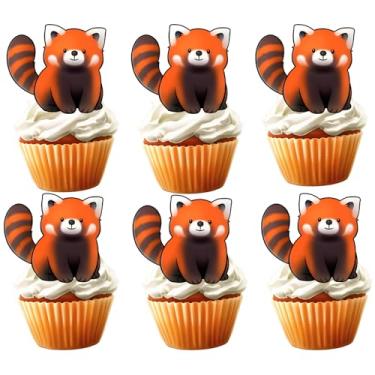 Imagem de 18pcs Red Panda Cupcake Toppers for Boys Girls Baby Shower Woodland Cute Animal Zoo Safari Party Supplies Glitter Red Panda Birthday Cake Decorations