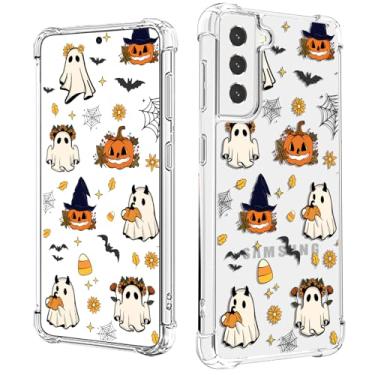 Imagem de COBATREE Capa de telefone de Halloween para Samsung S23, capa transparente com lindo fantasma de abóbora para Samsung S23 capa protetora à prova de choque macia para Samsung S23 6,1 polegadas -