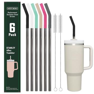 Imagem de Sztumbo 6 PÇS Canudo Reutilizável de Aço Inoxidável Metálico, com 6 Pontas de Silicone e 2 Escovas de Limpeza, para Stanley, Hydrapeak, Owala Tumbler, Simple Modern 32 Copo de 1,134 g (8 mm Preto)