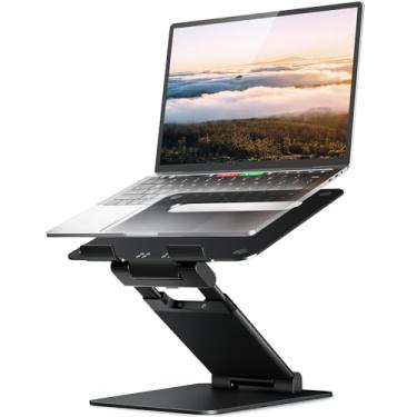 Imagem de Suporte para notebook Nulaxy com altura ajustável para mesa, suporte duplo de alumínio dobrável, conversor suporte ergonômico p/sentado notebook, compatível todos notebooks e tablets de 10" a 17