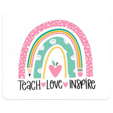 Imagem de QIYUHOY Love Inspire Teach Boho Rainbow Mousepads, mouse pads para acessórios de mesa, escritório, jogos, trabalho, presentes para professores para mulheres e homens, presentes de professores de