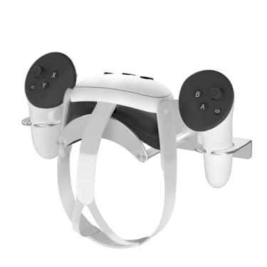 Imagem de ZHGM Suporte de parede VR para fone de ouvido e controladores Meta Oculus Quest 3S/Quest 3/Quest Pro/Rift-S/Vision Pro, suporte de parede VR de alumínio com 2 formas de armazenamento, economia de