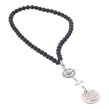 Imagem de Pingente de carro com bússola cruzada, decoração de pingente de etiqueta redonda para ele pedir que seus anjos protejam você aonde quer que você vá, enfeite de espelho retrovisor de carro, acessórios