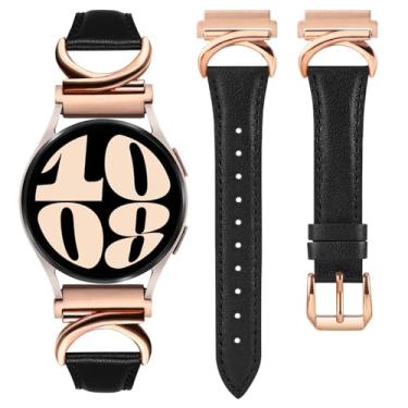 Imagem de Minyee Pulseira de couro compatível com Samsung Galaxy Watch 6/5/4/Active 2 de 40 mm e 44 mm/Watch 6 Classic de 43 mm e 47 mm/Watch 5 Pro de 45 mm/Watch 4 Classic de 42 mm e 46 mm/Watch 3 de 41 mm,