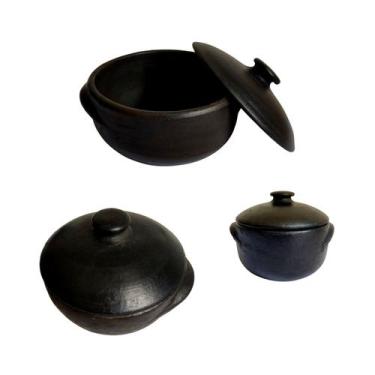 Imagem de Jogo De Panelas Em Barro Capixaba Preto 3, 2 E 1 Litro - Ô Bichim