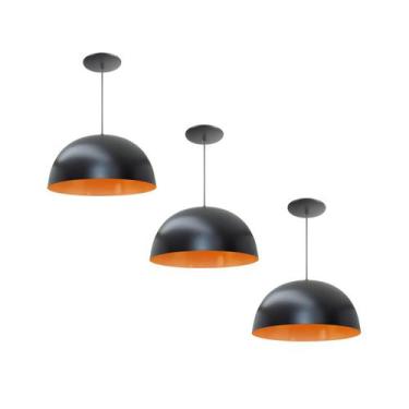 Imagem de Kit 3 Luminária Pendente Meia Lua 24cm Com Interior Laranja Fiação 110