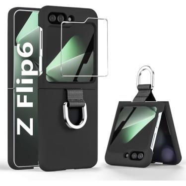 Imagem de Astter Capa para Z Flip 6 com anel, capa para Samsung Galaxy Z Flip 6 com protetor de tela, ultrafina, à prova de choque, capa rígida de policarbonato para Flip Z6 5G 2024-(preto)