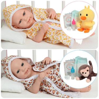 Imagem de Kit 2 Bebê Reborn Recém Nascidos 100% Vinil Siliconado - Cegonha Rebor