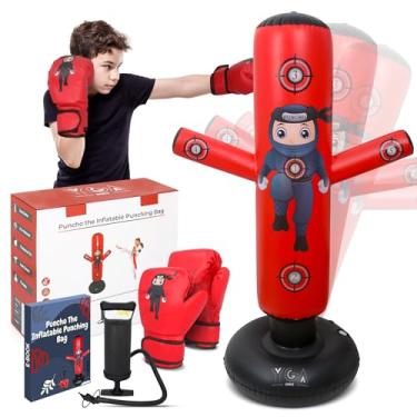 Imagem de PUNCHO O saco de pancadas inflável para crianças de 3 a 8 anos: Saco de pancadas infantil independente de 160 cm 8-12, conjunto de boxe durável com luvas, bomba e e-book exclusivo para meninos e