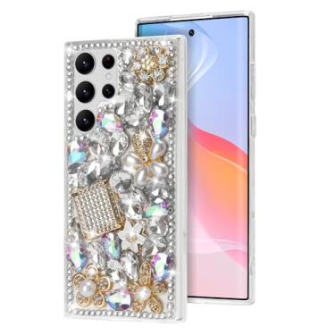 Imagem de Losin Capa compatível com Galaxy S24 Ultra Bling para mulheres meninas luxo 3D brilhante glitter diamante cristal strass capa fofa brilhante frasco de perfume flor design capa à prova de choque,