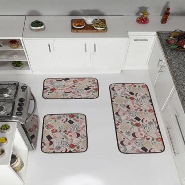 Imagem de Jogo De Tapete Cozinha Estampa Cupcake Antiderrapante 3 Pçs - DUCASA E