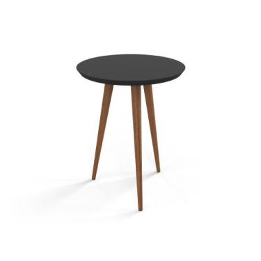 Imagem de Mesa De Apoio Redonda Retrô Luna 530 - Patrimar, Preto Acetinado