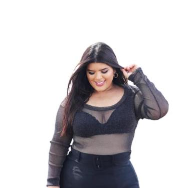Imagem de Body Tule G2 Lurex Ano Novo Brilho Plus Size  Decotado Manga   Bia - D