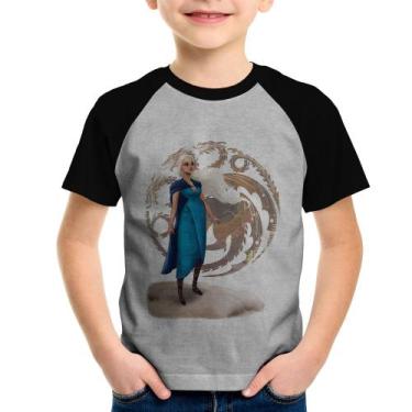 Imagem de Camiseta Raglan Infantil Daenerys Targaryen Art - Foca na Moda, Cinza,