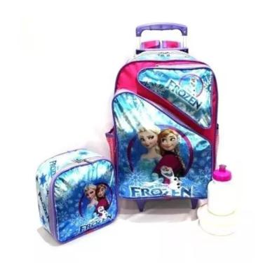 Imagem de Kit Mochila Escolar Frozen Ana & Elsa Rodinhas G + Lancheira - KIDS BA