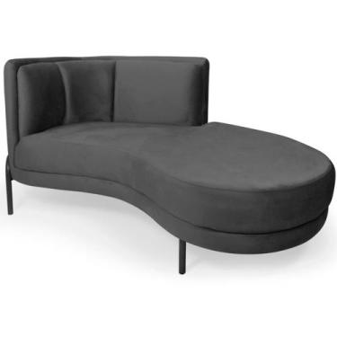 Imagem de Chaise Direito Sala de Estar Penélope Base Preto Veludo Cinza - Nexta 