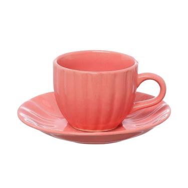 Imagem de Conjunto 4 Xícaras de Chá com Pires Cerâmica Bella 150ml Rosa JGCH064RS - Hauskraft