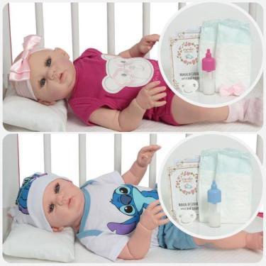 Imagem de Bebê Reborn Gêmeos Casal Carequinha Olhos Azuis Fofinhos - Cegonha Reb