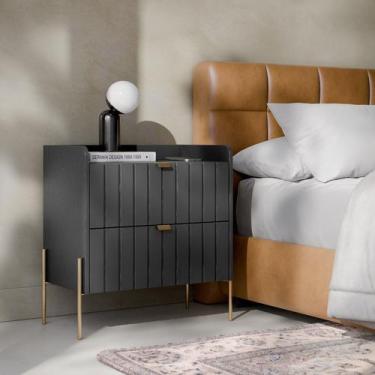 Imagem de mesa de cabeceira mdf grande para quarto moriah 60cm largura com 2 gav