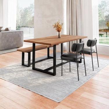 Imagem de Conjunto Mesa de Jantar Rústica e Banco de Madeira Maciça com Cadeiras
