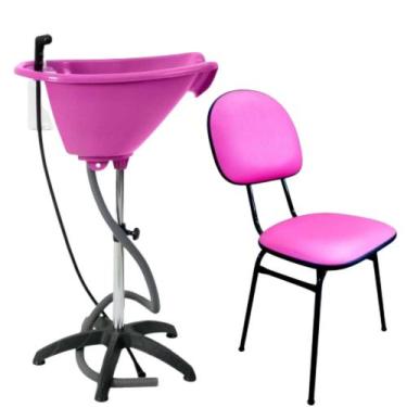 Imagem de Kit Lavatório Salão portátil Rosa + Cadeira Fixa Confortavel - HENVIFE