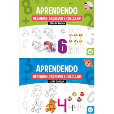 Imagem de Kit c/2 cartilhas - aprendendo desenhar, escrever e calcular letra de 