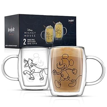 Imagem de JoyJolt Conjunto de xícaras de café Aroma Disney Mickey e Pluto de 382 g - 2 canecas de parede dupla isoladas, xícaras grandes de café expresso - Copos exclusivos da Disney