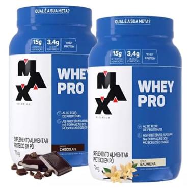 Imagem de Kit 2x Whey Pro Protein Concentrado 1Kg - Max Titanium (2KG, Chocolate e Baunilha)