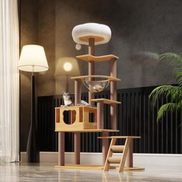 Imagem de Torre de árvore de gato multipura de 165 cm com condomínio, 13 postes para arranhar, com plataforma acolchoada, bolas de brinquedo e arranhões de sisal, árvore de gato para gatos internos grandes e