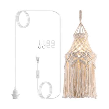 Imagem de Boho Plug in Pendant Light Abajur de macramê com lâmpada pendurada com cabo de plugue, interruptor liga/desliga, luminárias de suspensão boêmias que se conectam à tomada de parede para decoração de