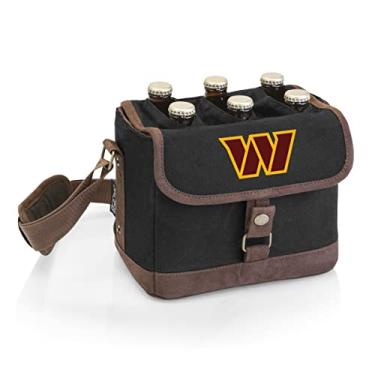 Imagem de PICNIC TIME Porta-cerveja NFL Washington Commanders, bolsa refrigeradora de cerveja com abridor, pacote com 6 cooler, presentes para amantes de cerveja (preto com detalhes em marrom)