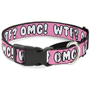 Imagem de Buckle-Down OMG! WTF! Coleira para cães martingale rosa/preto/branco, 3,8 cm de largura - serve para pescoço-médio 40,6-58,4 cm