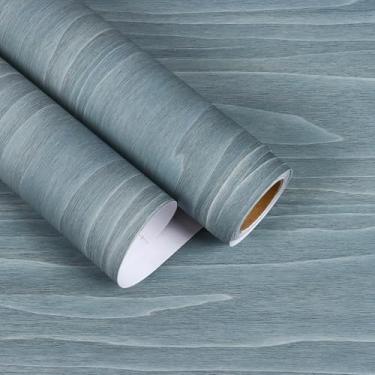 Imagem de EaseStick Papel de parede de madeira azul ardósia descasque e cole papel de contato de madeira para bancadas papel de contato de grão de madeira sintética à prova d'água 39,9 cm x 406,4 cm envoltório
