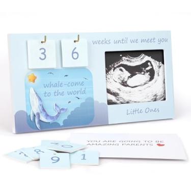 Imagem de CypherX Porta-retrato de ultrassom para bebês com contagem regressiva semanas, 10 x 7,6 cm, molduras para fotos de ultrassom – presentes de anúncio de gravidez para grávidas, anúncio de bebê, presente