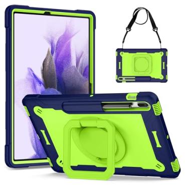 Imagem de DETUOSI Capa híbrida giratória 360 para Samsung Galaxy Tab S7 FE 5G/S8+Plus/ S7+Plus de 12,4 polegadas com suporte para caneta S e alça de ombro, suporte giratório de 360 graus, capa protetora híbrida