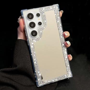 Imagem de LUVI Compatível com Galaxy S25 Ultra Mirror Case Bling Diamonds Sparkle Cute for Women Girls Silicone Bumper Case Capa de Proteção de Canto à Prova de Choque Moda Strass Capa de Telefone Luxo
