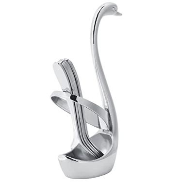 Imagem de Colher de Sobremesa de Aço de Armazenamento de Utensílios de Mesa Milkshakes Colher de chá Com Liga de Zinco Rack de Armazenamento Em Forma de Cisne para Leite Loja de chá Café