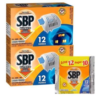 Imagem de Kit 2 Repelente Aparelho Elétrico 12 Horas e 20 Pastilhas - SBP