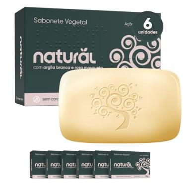Imagem de NATURAL Combo Sabonete Argila Branca e Óleo de Rosa Mosqueta - Kit com 6 unidades