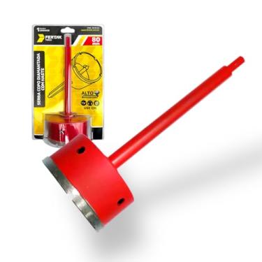 Imagem de Serra Copo 80 mm Diamantada - C/Haste e Pino Guia Fertak Para Granito Porcelanato Mármore para Pedreiros Cor Vermelha Original Cód - 299080