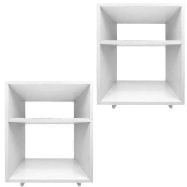 Imagem de Kit 2 Mesa cabeceira nicho quarto 39x50x37 Branco - Móveis Novo Estilo