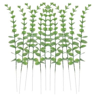 Imagem de 25 peças de buquê de plantas verdes artificiais de plástico para decoração de arranjo de flores falsas para escritório em casa, centro de arranjos de flores, Natal, decoração de casamento (25, verde)