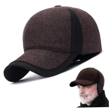 Imagem de LDJFCCA Boné de beisebol de inverno para homens, quente, confortável, lã, com aba orelha e aba curta, tamanho médio, cor café, chapéu inverno para pai, avô, marido, presentes homens