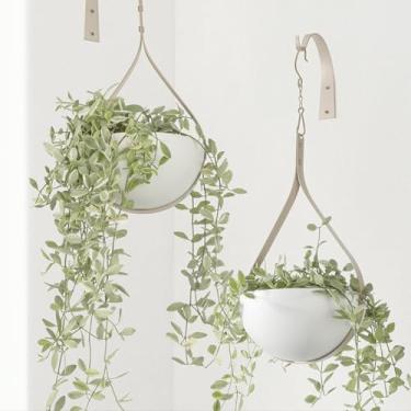 Imagem de Hajia Pacote Com 2 Vasos Suspensos Em Formato De Gota D'Água, Suporte Para Plantas De Metal Bege Com Vasos Não Removíveis, Suporte Para Plantas Suspenso Estilo Boho Para Decoração De Parede E Teto.