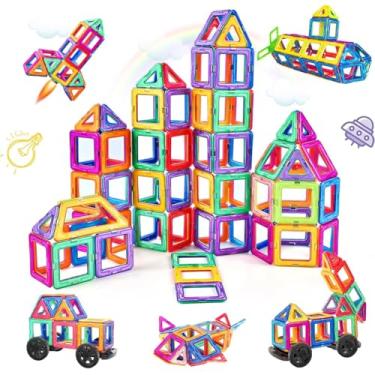 Imagem de 62 Peças Blocos Magnéticos Atualizados, Ladrilhos de Construção Resistentes, Brinquedos STEM para Meninos e Meninas com Mais de 3 Anos Aprendendo Jogando Jogos para Crianças