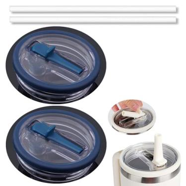 Imagem de 2 peças de 1,134 g copo de substituição com tampa flip de canudo compatível com copo Stanley Cup 1,134 g, 121 combinações de cores, tampa de canudo Stanley Flip sem odor e à prova de vazamentos (azul