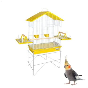 Imagem de Gaiola Calopsita Teto Plástico + Suporte Jelplast (Amarelo)