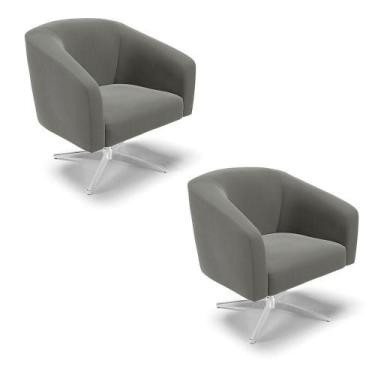 Imagem de Cadeira Sala De Jantar Giratória Base Cromada Kit 2 Stella Suede D03 -