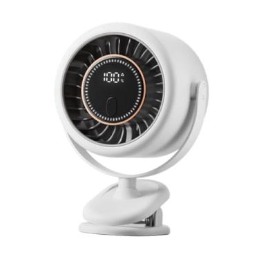 Imagem de WeiLaiKeQi Clipe portátil no ventilador de mesa ventilador refrigeração recarregável display digital mini baixo ruído para escritório viagem quarto prateleira, Branco